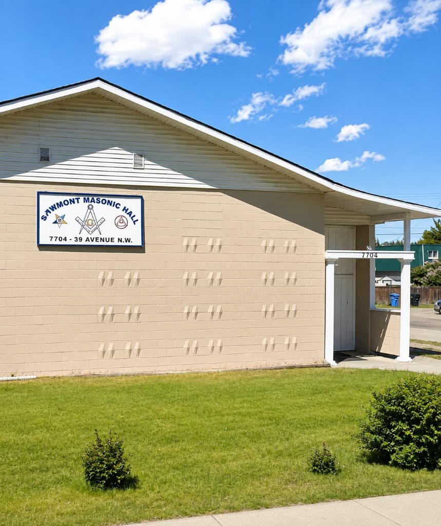 The exterior of Bowmont Masonic Hall in Calgary, the regular meeting place of the lodge.